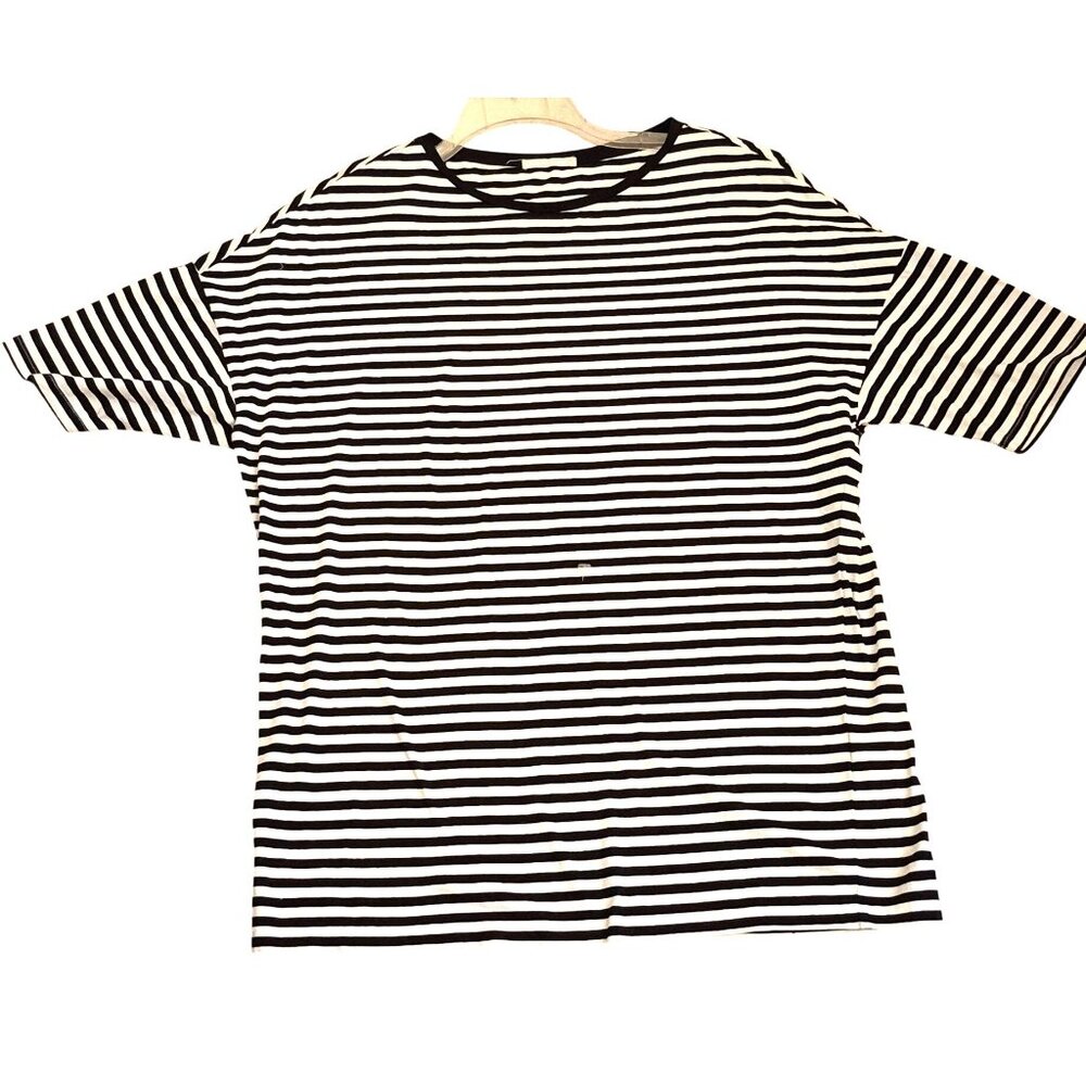 Oce White and Black Striped 100% Cotton Oversize Short Sleeve T Shirt Top